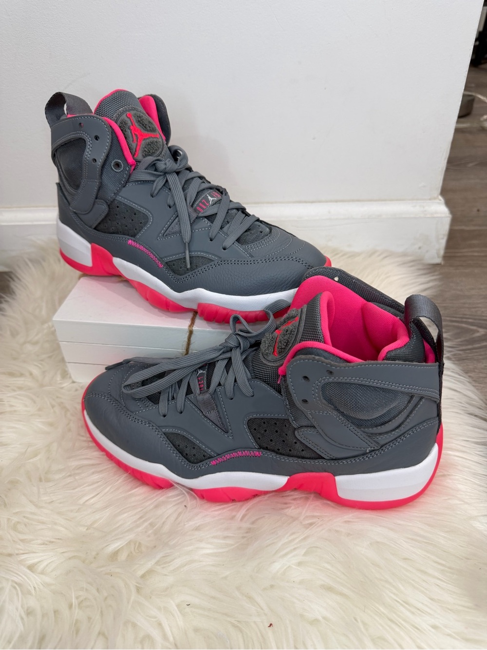 Kids Gray and Pink High-Top Athletic Sneakers